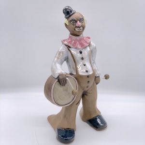 PIERROT WITH DRUM GLAZED PORCELAIN FIGURINE